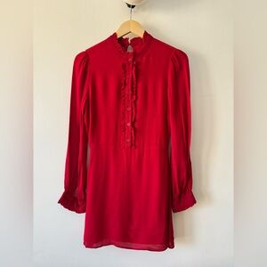 Reformation Mathilda Red Long-Sleeve Ruffle-Front mini button Dress 6